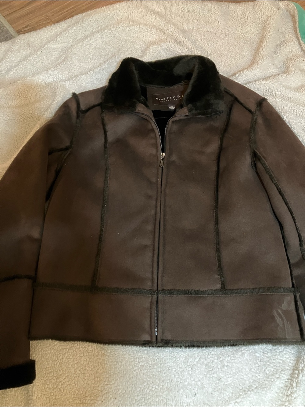 Marc New York Brown Shearling-Trim Zip Utility Jacket